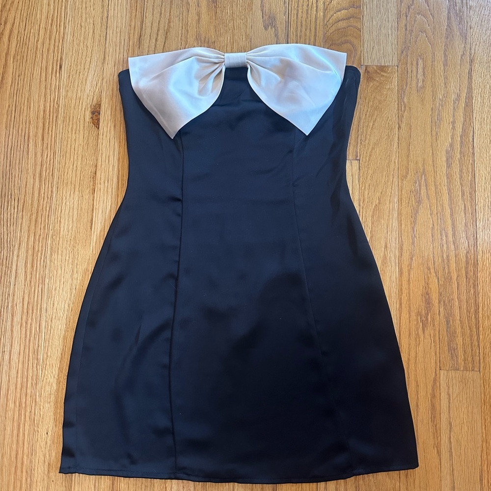 Princess Polly Black Strapless Dress with Cream Bow